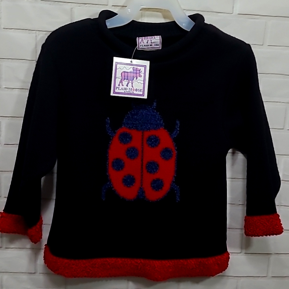 NWT globaltex black ladybug sweater
